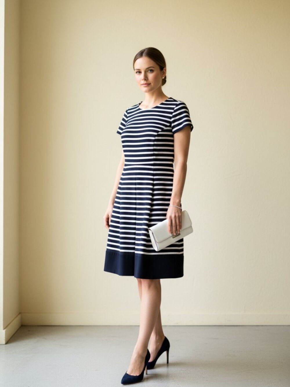 Classic! Brooks Brothers Navy & White Striped Pleated Dress (Size 10P)
